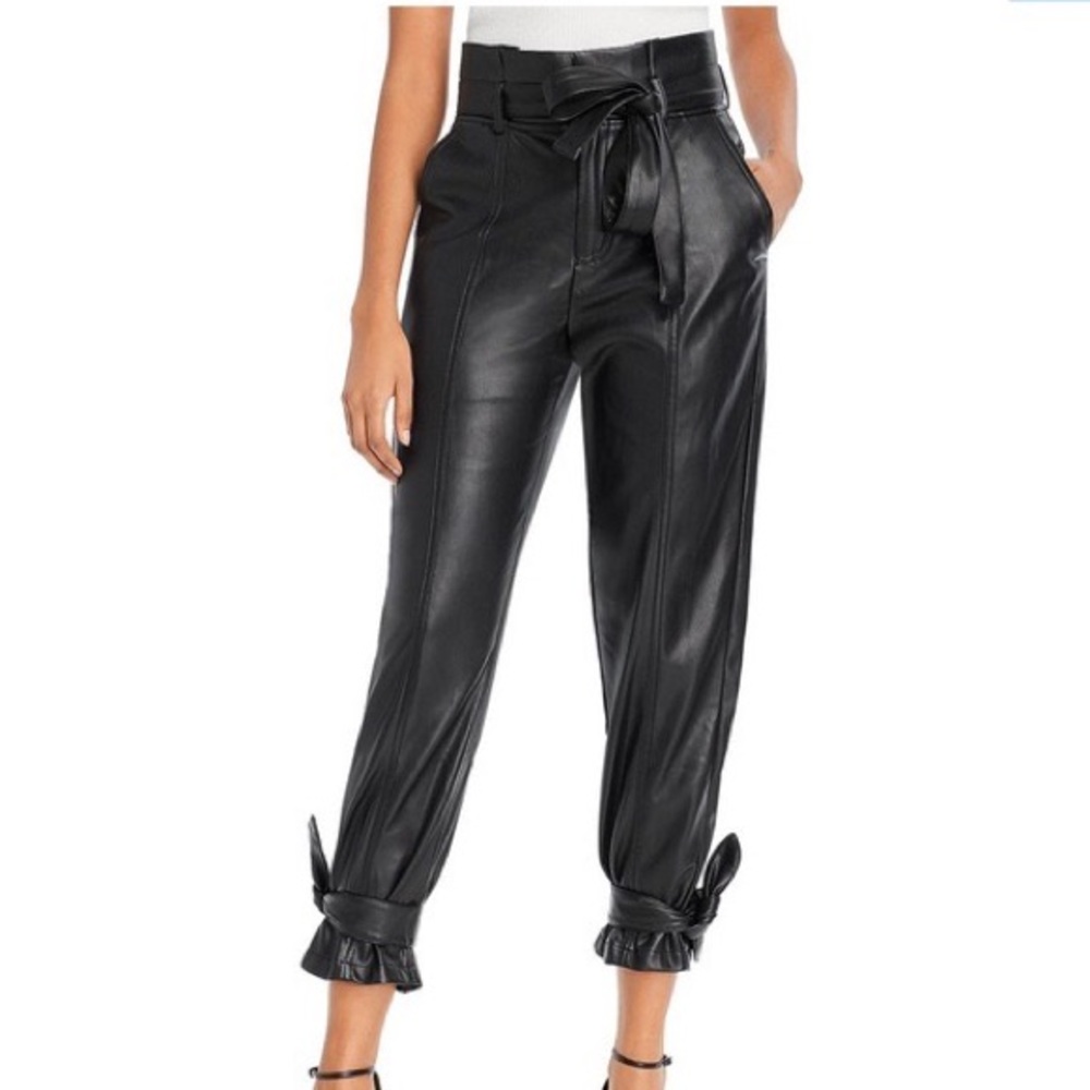 Lucy Paris Faux Leather Ankle Tie Pants Small